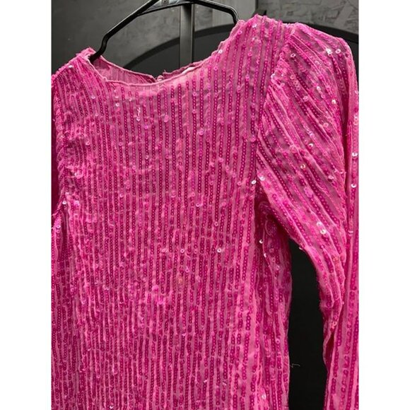 ASOS Design Long Sleeve Shift Mini Dress in Plisse Sequin - Picture 3 of 6